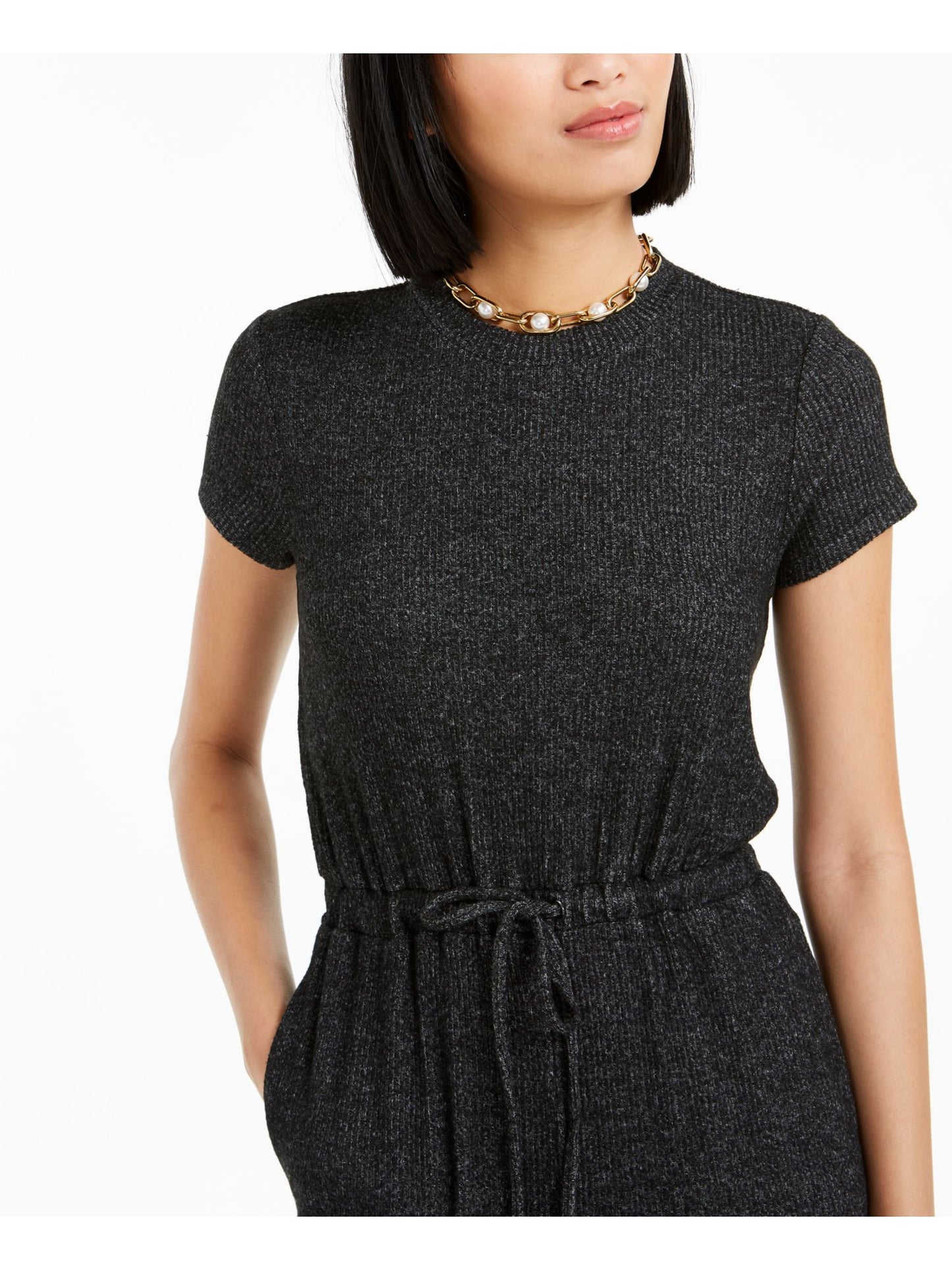 Bar III Women's Short Sleeve Jewel Neck T-Shirt Jumpsuit Gray Size Small