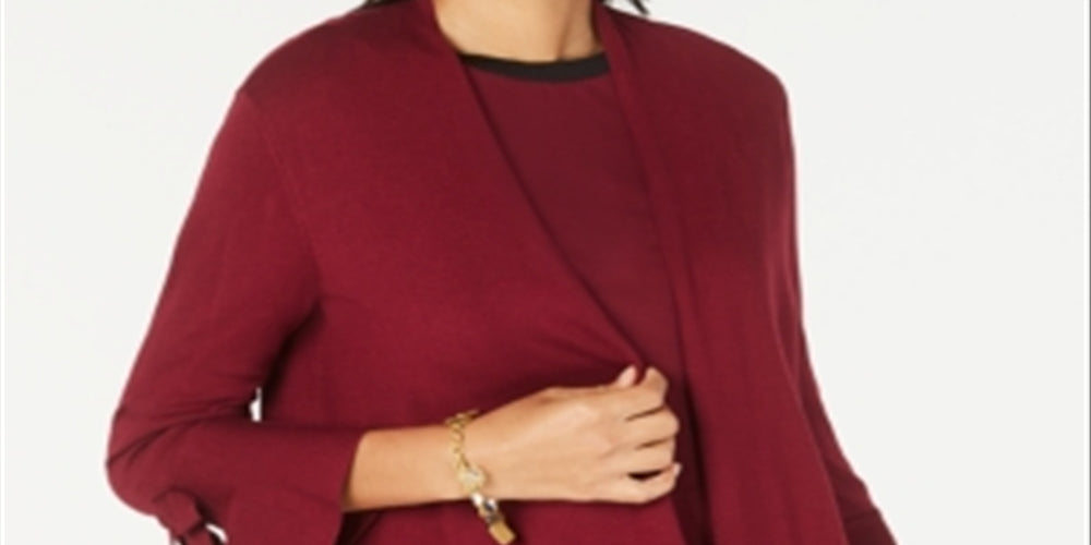 Alfani Women's Tie Sleeve Cardigan Maroon Size Petite S