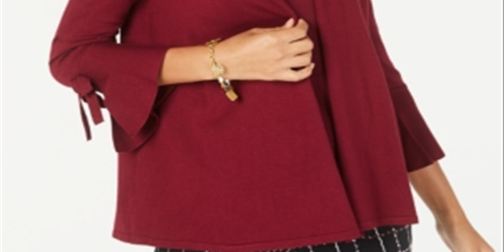 Alfani Women's Tie Sleeve Cardigan Maroon Size Petite S