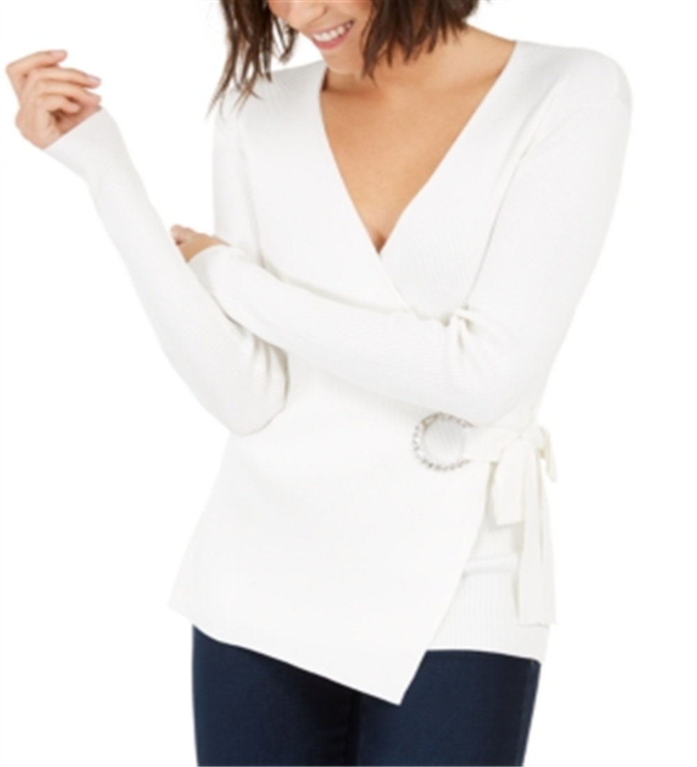 INC International Concepts Women's Embellished Grommet Wrap Sweater Gift White Size XX-Large