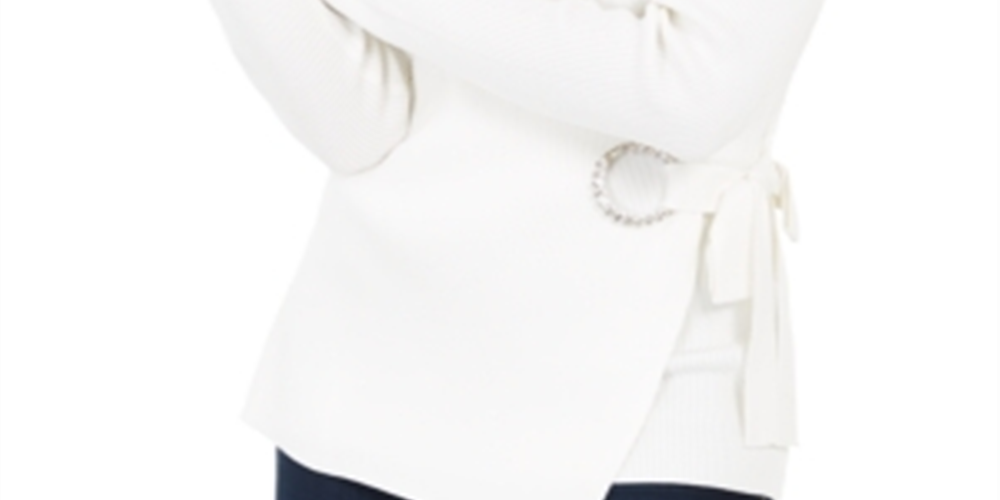 INC International Concepts Women's Embellished Grommet Wrap Sweater Gift White Size XX-Large