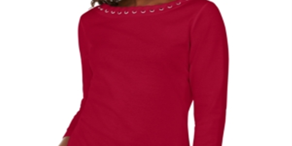 Karen Scott Women's Grommet Trim Cotton Top Red Size Small