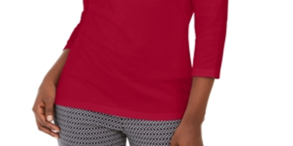 Karen Scott Women's Grommet Trim Cotton Top Red Size Small