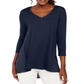 JM Collection Women's Mixed Media Studs Top Blue Size X-Small