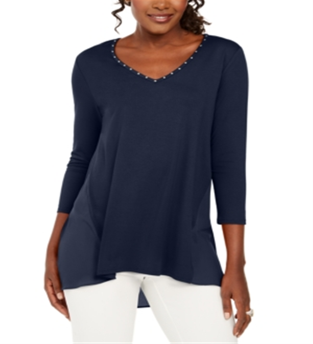 JM Collection Women's Mixed Media Studs Top Blue Size X-Small