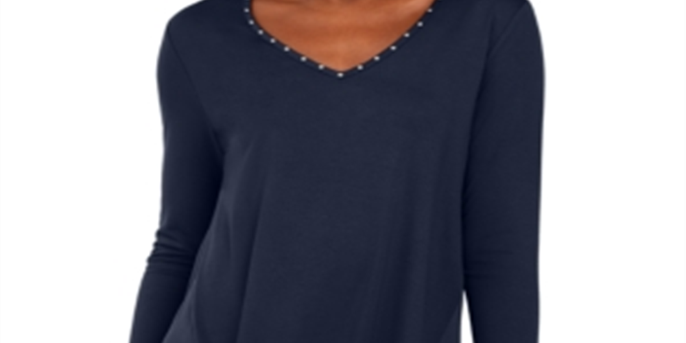 JM Collection Women's Mixed Media Studs Top Blue Size X-Small