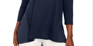 JM Collection Women's Mixed Media Studs Top Blue Size X-Small