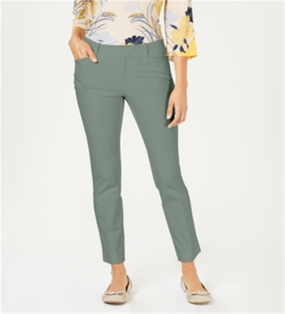 Charter Club Women's Solid Newport Slim Leg Pants Green Size 10 Petite