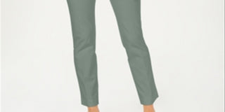 Charter Club Women's Solid Newport Slim Leg Pants Green Size 10 Petite