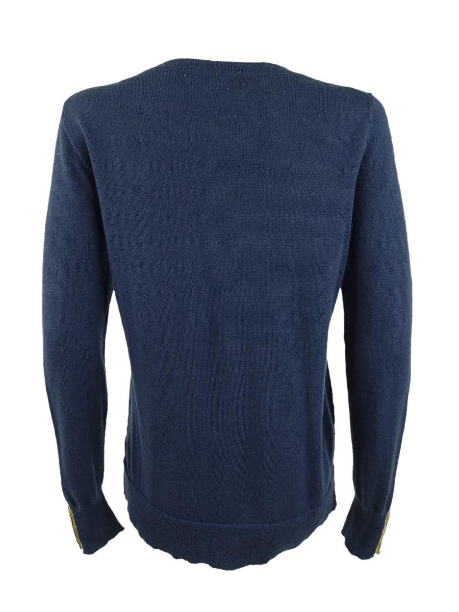 Charter Club Women's Merino Wool Button Cuff Crewneck Sweater Blue Size X-Small