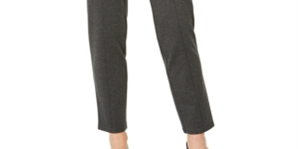JM Collection Women's Faux Leather Trim Ponte Knit Pants Gray  Size Small