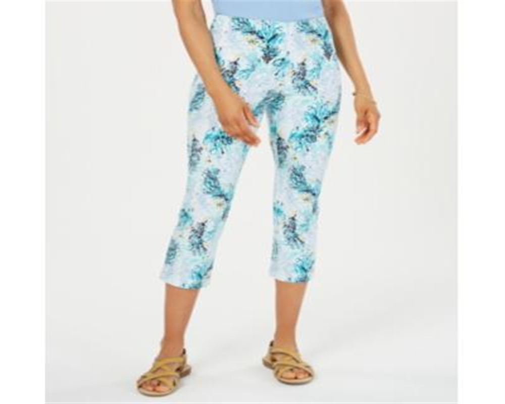 Charter Club Women's Printed Capri Pants Blue Size 8 Petite