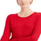 JM Collection Women's Metallic Round Neck Stud Cuff Sweater Red Size Small