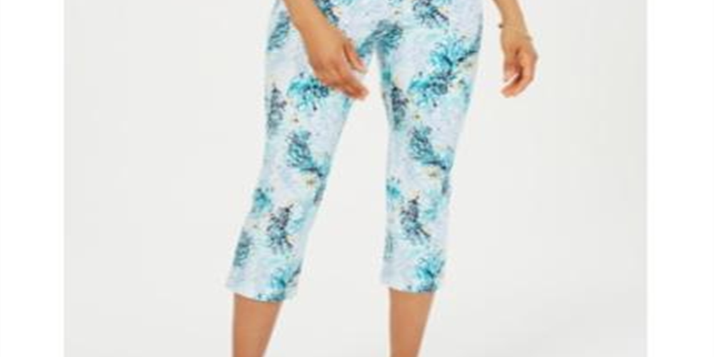 Charter Club Women's Printed Capri Pants Blue Size 12 Petite