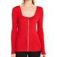 INC International Concepts Women's Zippered Solid Long Sleeve Square Neck Top Red Size Small