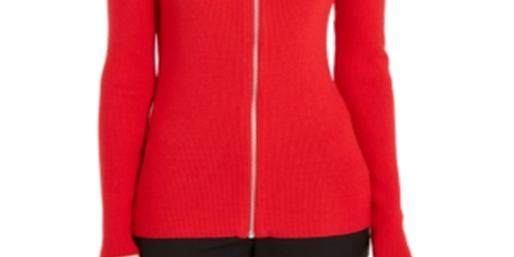 INC International Concepts Women's Zippered Solid Long Sleeve Square Neck Top Red Size Small