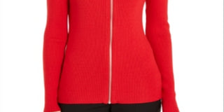 INC International Concepts Women's Zippered Solid Long Sleeve Square Neck Top Red Size Small