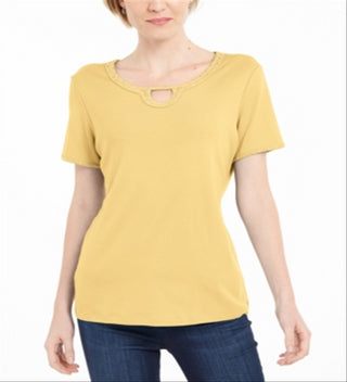 Karen Scott Women's Studded Keyhole Top Yellow Size Medium