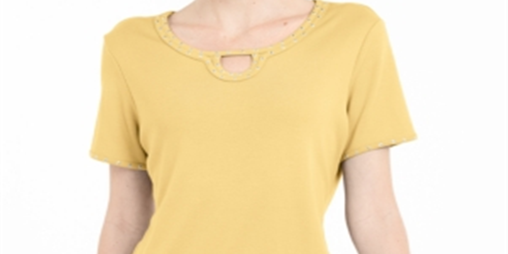 Karen Scott Women's Studded Keyhole Top Yellow Size Medium