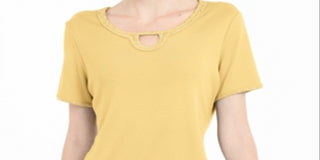 Karen Scott Women's Studded Keyhole Top Yellow Size Medium