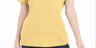 Karen Scott Women's Studded Keyhole Top Yellow Size Medium