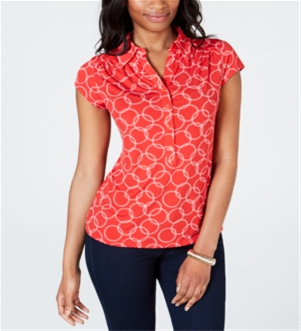 Charter Club Women's Printed Polo Red Size X-Large