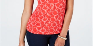 Charter Club Women's Printed Polo Red Size X-Large