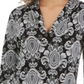 Charter Club Women's Printed V Neck Top Black Size Small