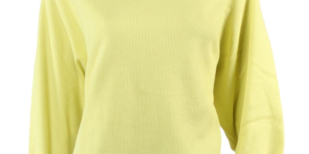 Urban Outfitters Women's Amelia Cotton Waffle Knit Thermal Top Yellow Size Small