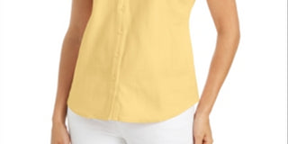 Charter Club Women's Cotton Pique Sleeveless Shirt Yellow Size 6