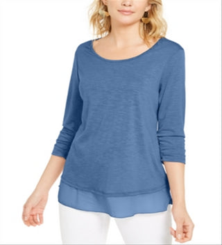 Style & Co Women's Chiffon Hem Top Blue Size XX-Large