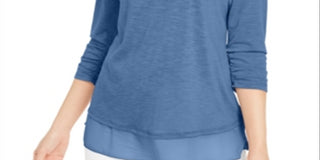 Style & Co Women's Chiffon Hem Top Blue Size XX-Large