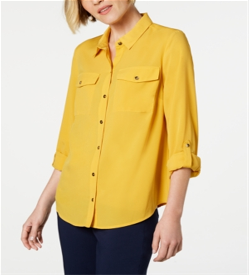 Charter Club Women's Two Pocket Shirt Yellow Size X-Small