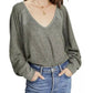 Free People Women's Long Sleeve V Neck Top Green Size X-Small