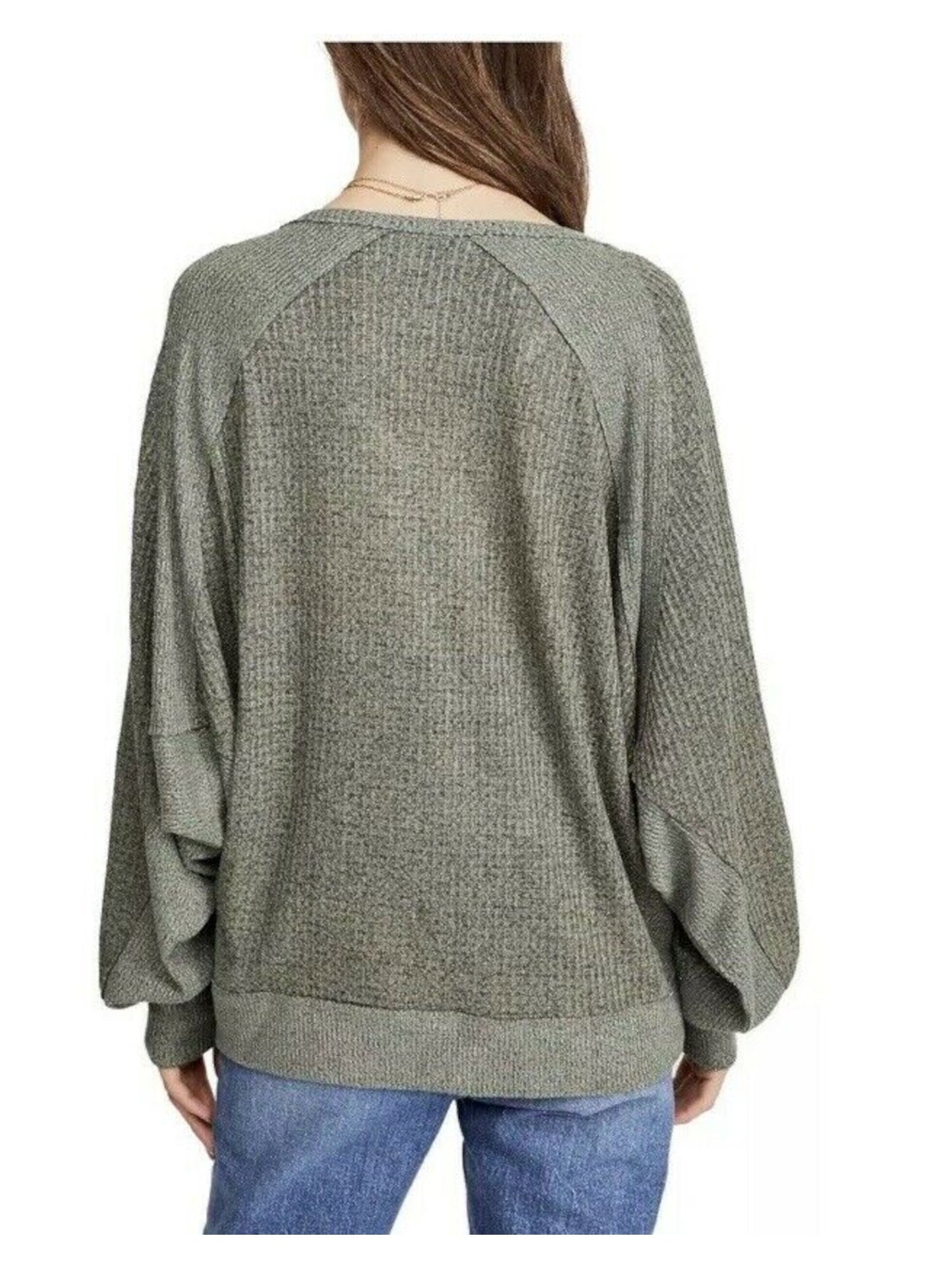 Free People Women's Long Sleeve V Neck Top Green Size X-Small