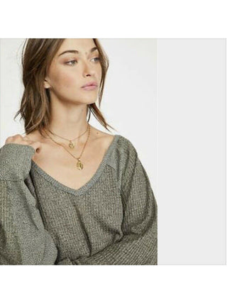 Free People Women's Long Sleeve V Neck Top Green Size X-Small