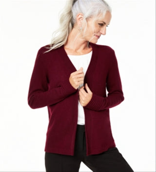 Charter Club Women's Open Front Cashmere Cardigan Red Size Petite L