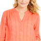 Style & Co Women's Textured V Neck Top Orange Size Large