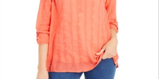 Style & Co Women's Textured V Neck Top Orange Size Large