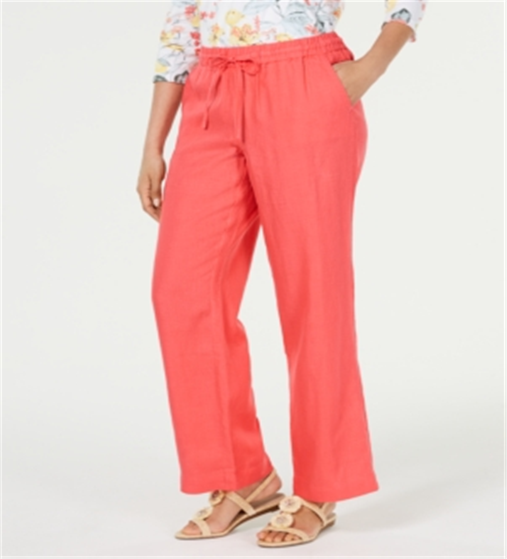 Charter Club Women's Linen Drawstring Waist Pants Coral  Size X-Large