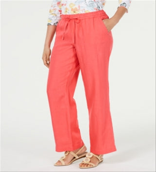 Charter Club Women's Linen Drawstring Waist Pants Coral  Size X-Large