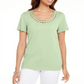Karen Scott Women's Cotton Scalloped Neck T-Shirt Green Size Small