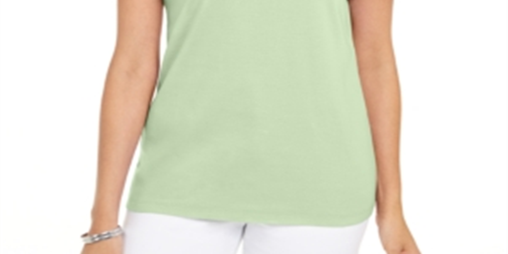 Karen Scott Women's Cotton Scalloped Neck T-Shirt Green Size Small
