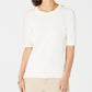 Charter Club Women's Button Detail 3/4 Sleeve Crew Neck Sweater White Size X-Large