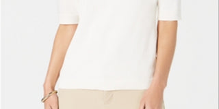 Charter Club Women's Button Detail 3/4 Sleeve Crew Neck Sweater White Size X-Large