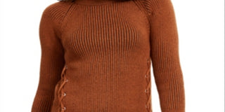 Style & Co Women's Mock Neck Lace up Ribbed Knit Sweater Brown Size XX-Large
