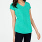 Maison Jules Women's Striped Short Sleeve V Neck Top Green Size Medium