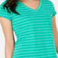 Maison Jules Women's Striped Short Sleeve V Neck Top Green Size Medium