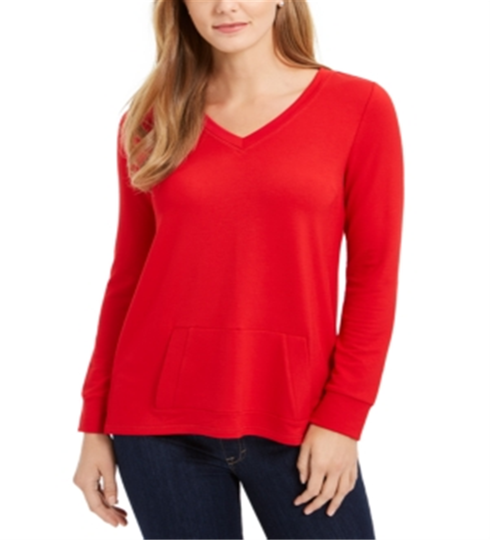 Charter Club Women's French Terry V Neck Tunic Red Size XX-Large