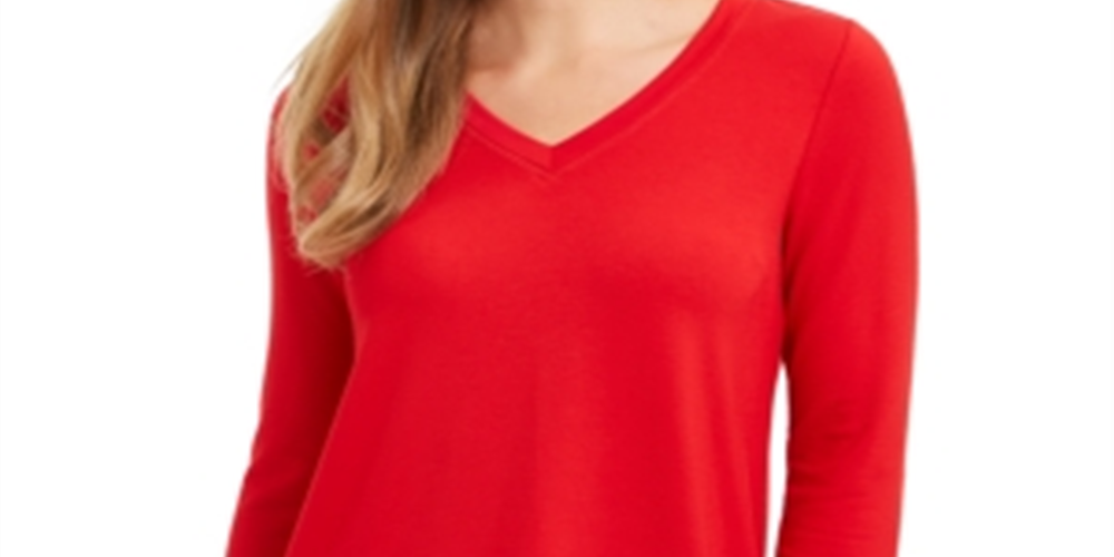 Charter Club Women's French Terry V Neck Tunic Red Size XX-Large